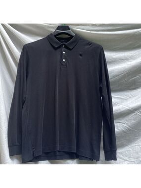 Lands End black long sleeve collared top, size XL